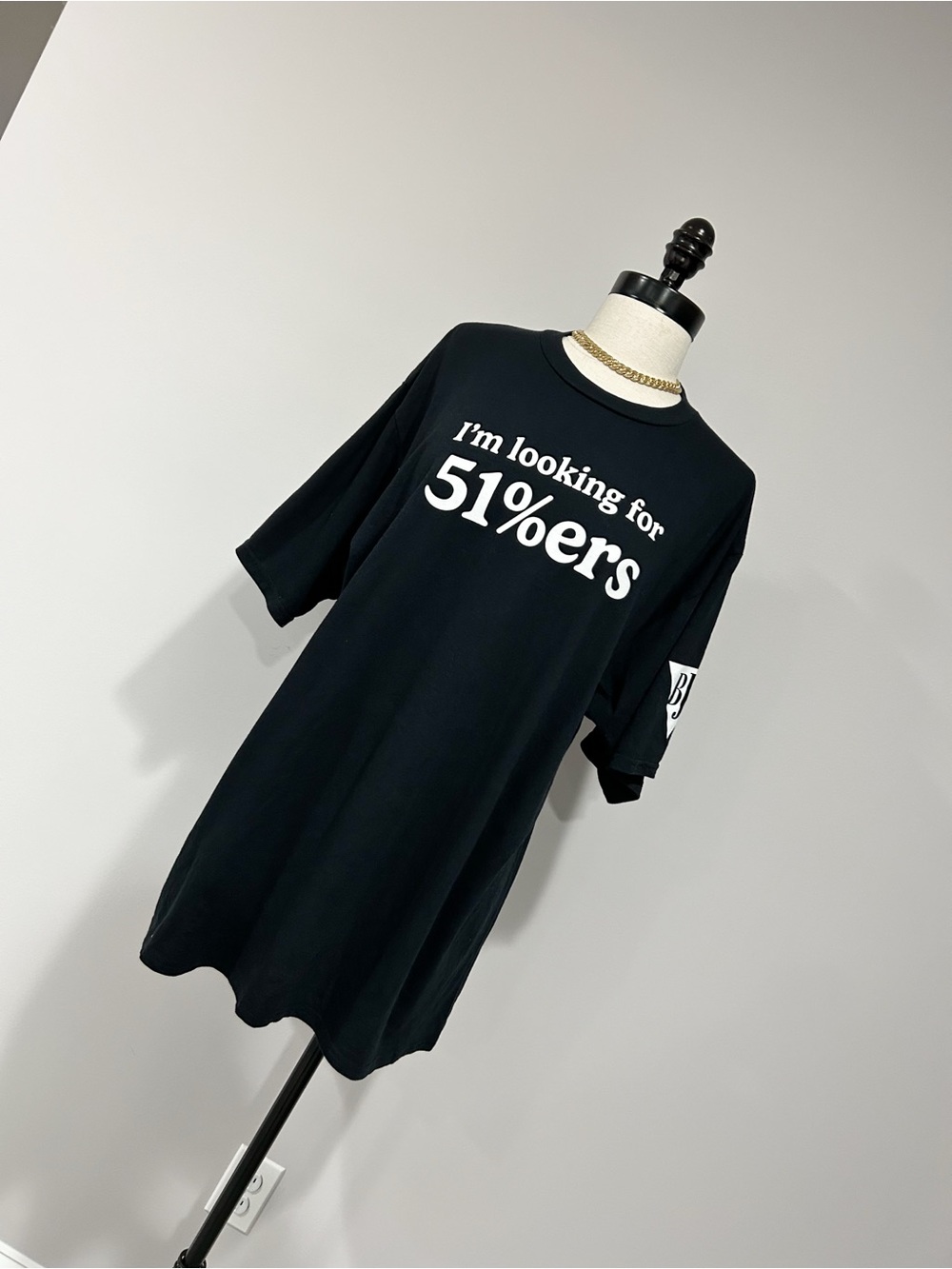 Black Graphic Short Sleeve Tee with White Slogan